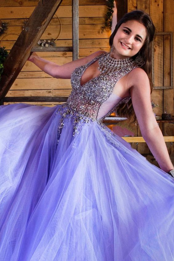 stunning beaded purple tulle long prom dress fg1827