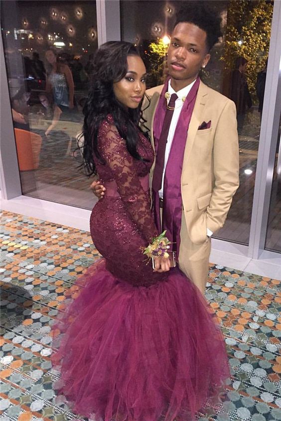 Tulle Mermaid Lace-Appliques Long-Sleeve Prom Dress Tulle Mermaid Lace-Appliques Long-Sleeve Prom Dress