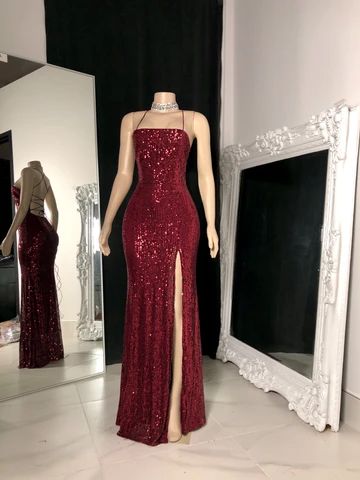 Burgunderrotes langes Ballkleid mit Pailletten, Kleider für besondere Anlässe fg2380