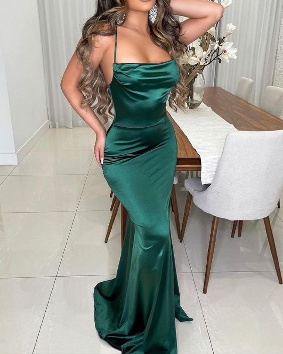 Satin Halter Backless Mermaid Evening Dress fg2298