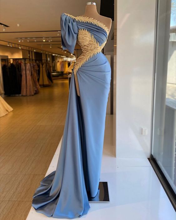 Robe de soirée asymétrique, robe de soirée bleue, robe de bal simple fg1166