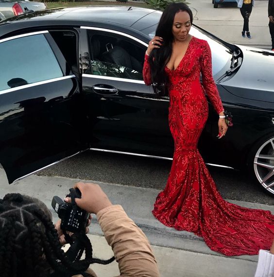 Mermaid long red prom dress formal dress fg1632