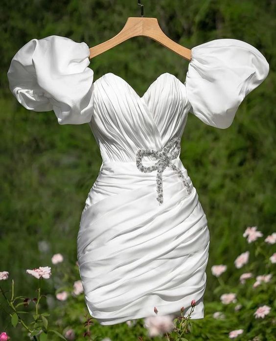 white silk homecoming dress strapless open back dress A-Line Chiffon Satin White Short Prom Dress Homecoming Dress US4 / White
