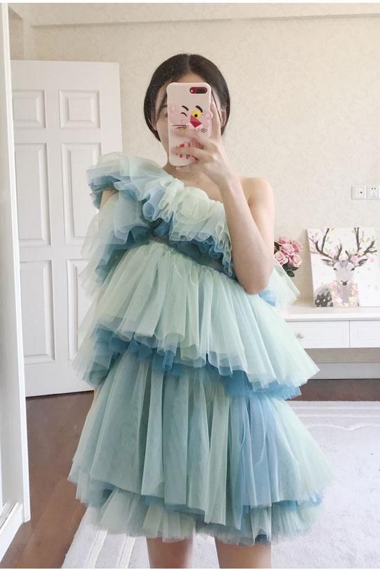 Unique One Shoulder Tulle Homecoming Dress, Short Layers Party Dress f formalgowns Unique One Shoulder Tulle Homecoming Dress, Short Layers Party Dress f formalgowns
