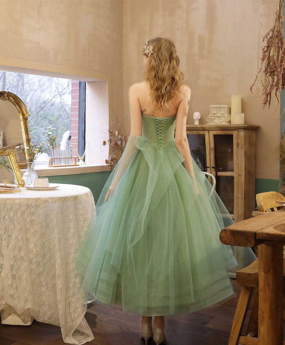 Green Tulle Lace Tea Length Prom Dress Green Tulle Formal Dress fg2359