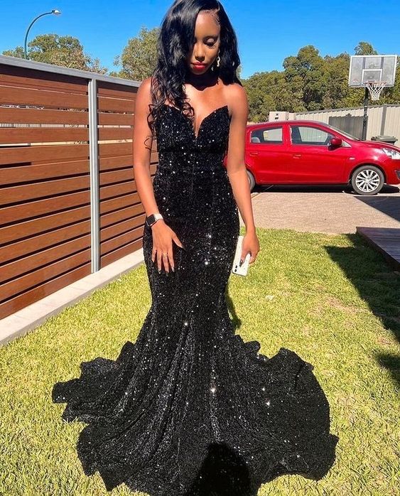 Schwarzes Ballkleid, Meerjungfrau-Ballkleid, modisches Ballkleid fg1725