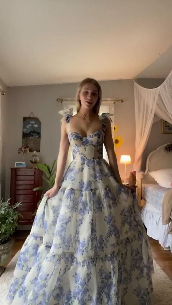 Beautiful Floral Print Chiffon Long Prom Dresses Evening Dress fg1915 Beautiful Floral Print Chiffon Long Prom Dresses Evening Dress fg1915