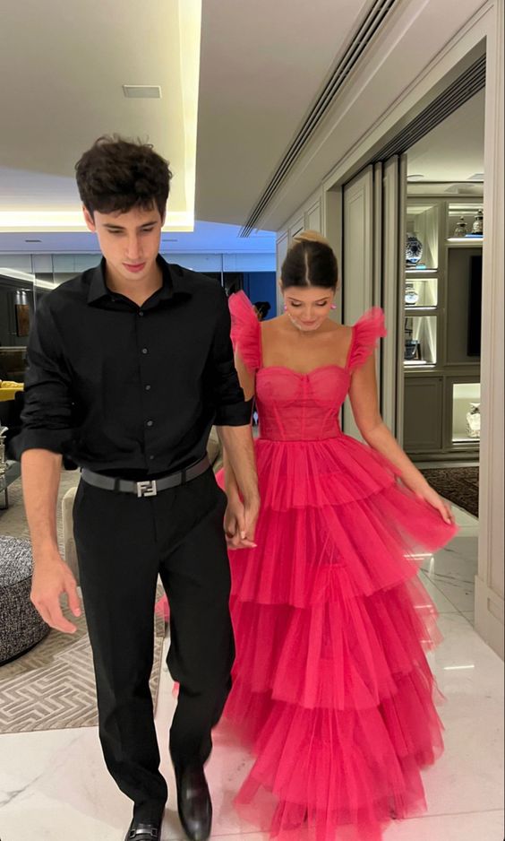 Pink tulle prom dresses long evening dress fg2453 formalgowns Pink tulle prom dresses long evening dress fg2453 formalgowns