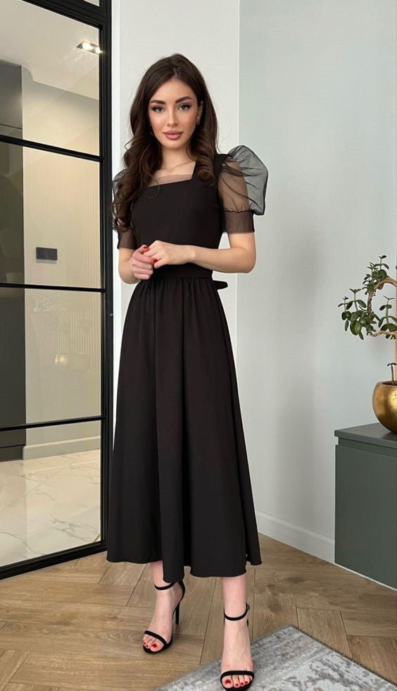 Robe de bal noire coupe trapèze fg2519