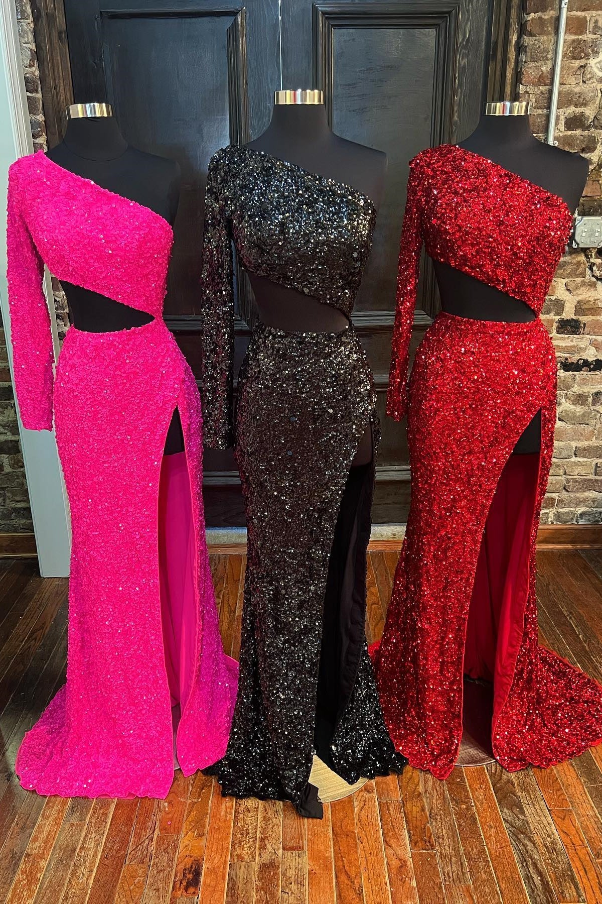 Sexy Sequin Mermaid Long Formal Dress with One Shoulder Long Sleeve Prom Dress fg2369