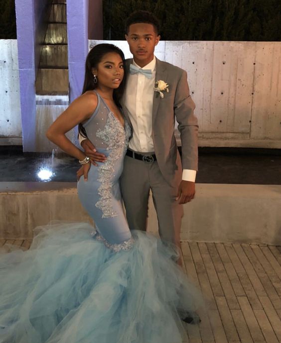 Sheath Light Blue Long Prom Dresses fg1629