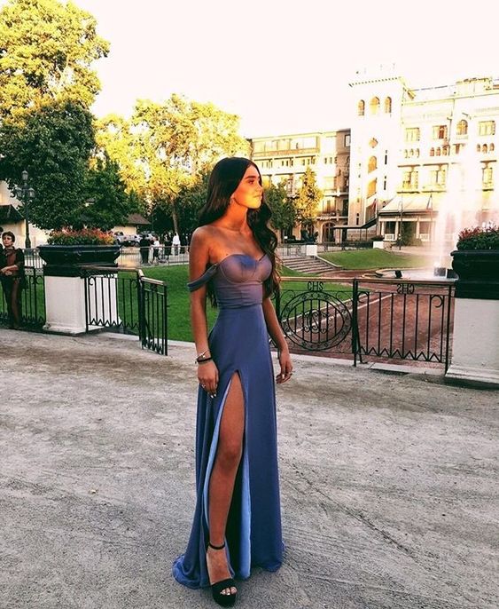 Robe de soirée bleue, robe de bal fg1052