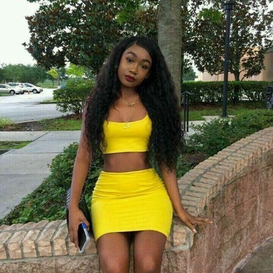Two piece short homecoming dress, yellow homecoming dress fg1373