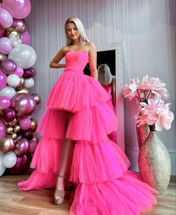 Hot Pink High Low Prom Dress fg2428 – formalgowns Hot Pink High Low Prom Dress fg2428 – formalgowns