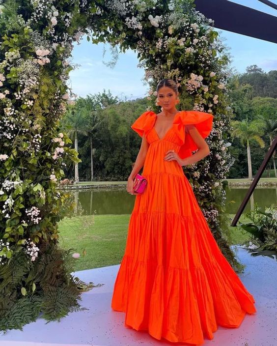 Robe de bal orange pour femmes, robe sexy, robe de soirée élégante, fg1972