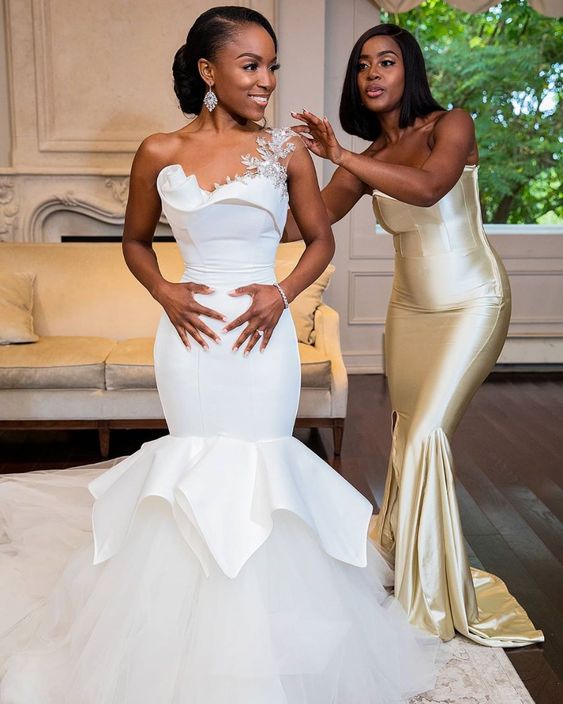 one shoulder mermaid wedding dress Sculpted One Shoulder Bridal Gown With Draped Detail JB43274
