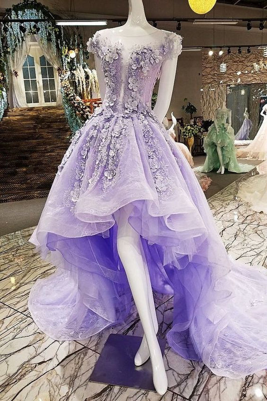 Robe de soirée violette à col haut et à manches courtes. Charmante robe de soirée formelle fg2588
