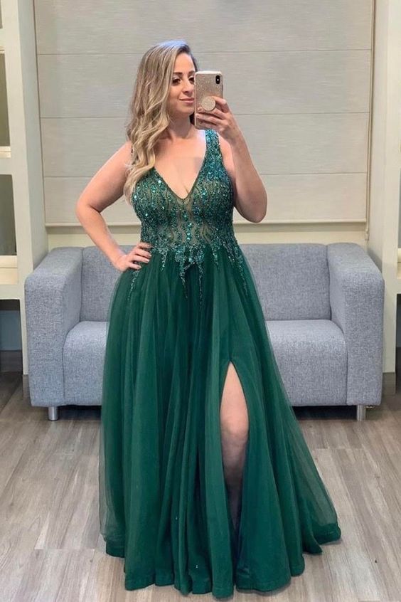 Robe de bal verte longue, robe de soirée princesse formelle fg1870
