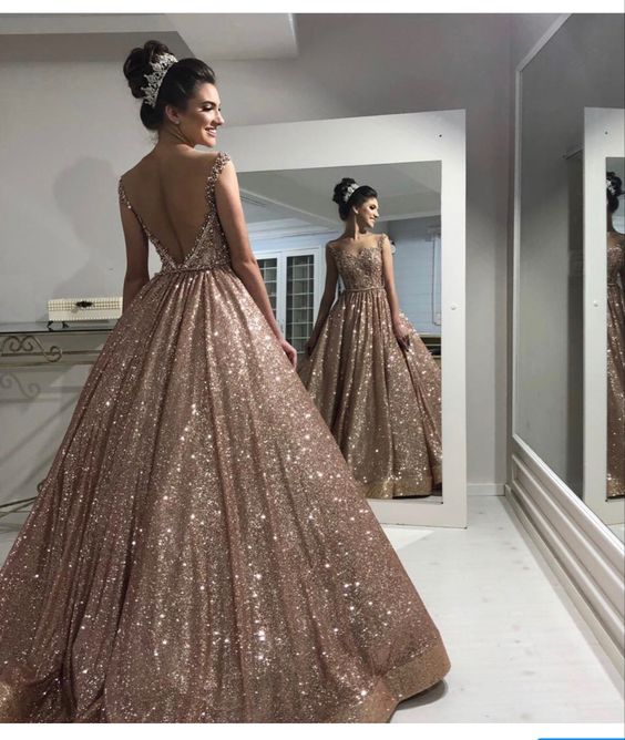 Champagne sequin long prom dress, ball gown evening dress fg2394 formalgowns Champagne sequin long prom dress, ball gown evening dress fg2394 formalgowns