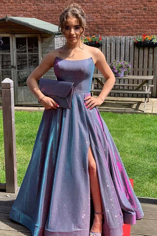 Robe de bal trapèze violette à sequins multiples, sans bretelles, fg1074