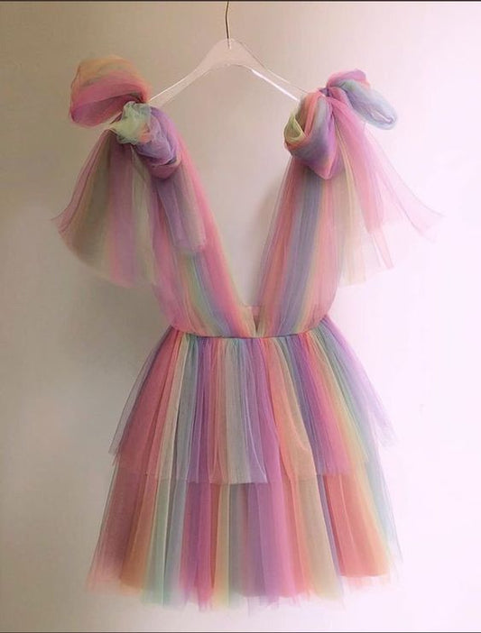 Deep V Neck Colorful Homecoming Dress      fg1178