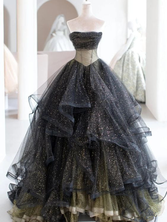 Black ball gown long prom dress, black evening dress fg2250 – formalgowns