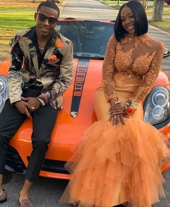 Long Sleeves High Neck African Prom Dress Lace Appliques Beaded Tiered formalgowns Long Sleeves High Neck African Prom Dress Lace Appliques Beaded Tiered formalgowns