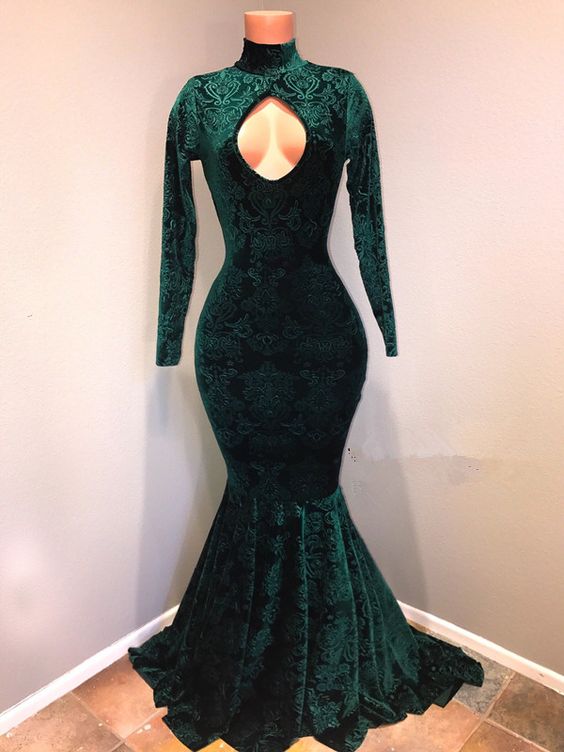 Robe de bal sirène en velours à col montant | Robes de bal fg2215