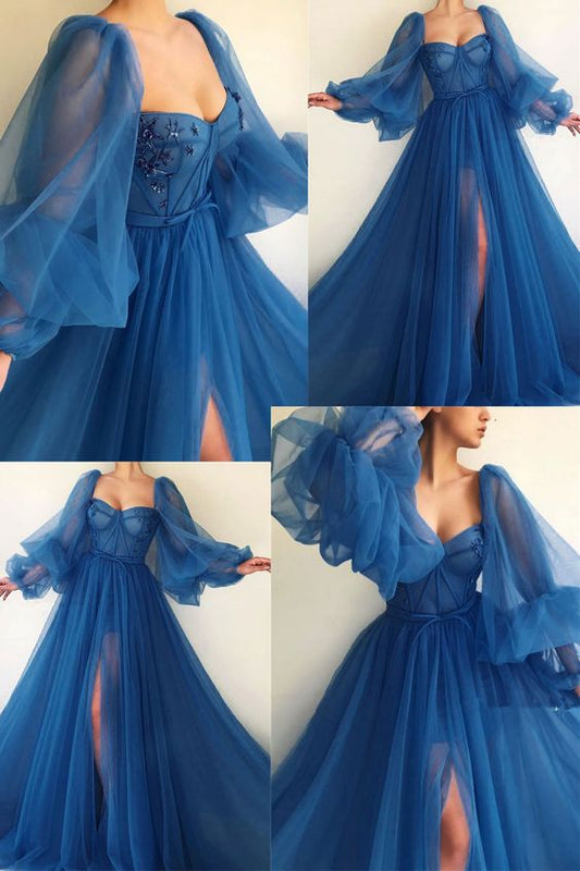 Robe de bal à manches bouffantes, robe de soirée longue en tulle, fg2119