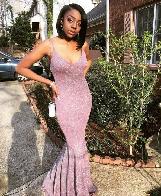 Superbe robe de bal sirène à paillettes, longue, sans manches, à bretelles spaghetti, fg1059