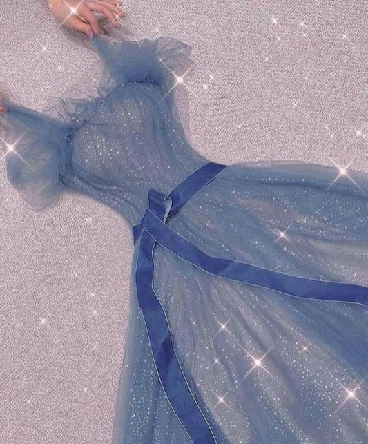 Robe de soirée longue bleue brillante fg2395