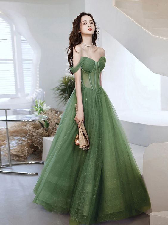 Green Sweetheart Neck Tulle Long Prom Dress, Green Evening Dress fg262 formalgowns Green Sweetheart Neck Tulle Long Prom Dress, Green Evening Dress fg262 formalgowns