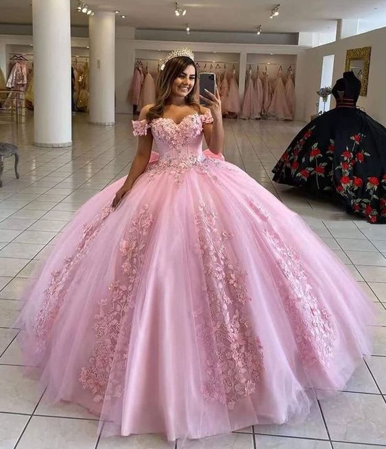 Puffy Ballkleid, rosa Ballkleid, Tüll-Ballkleider, Ballkleid Quinceanera-Kleid fg2076