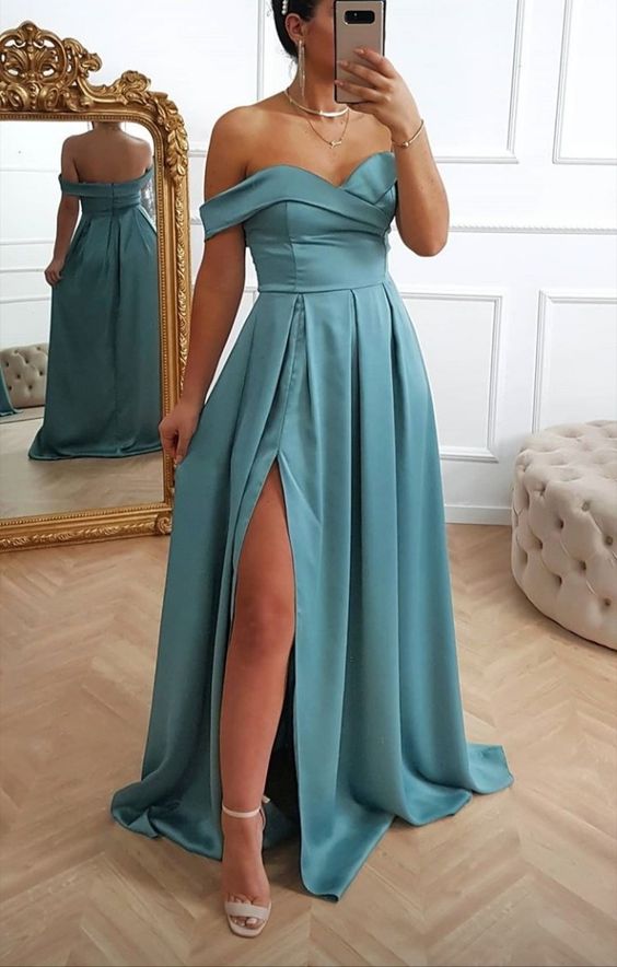 Blue Off the Shoulder Prom Dress fg1863