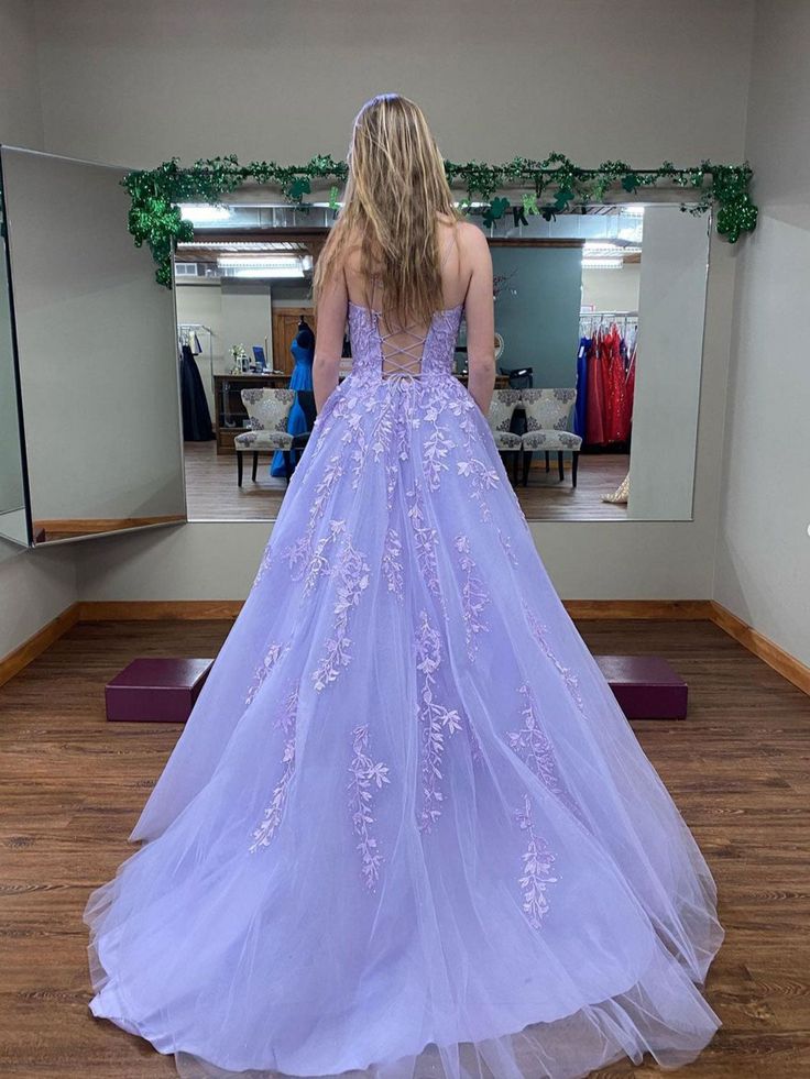 Purple tulle lace long prom dress, purple lace evening dress fg3273