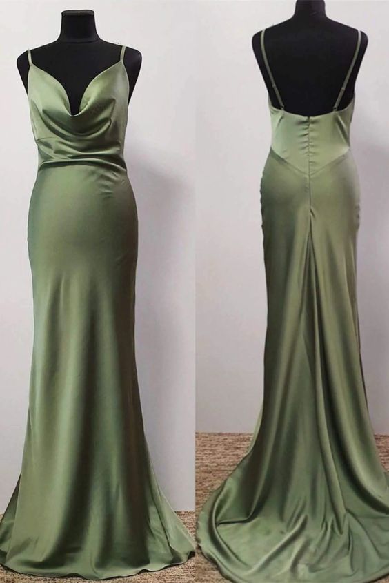 Grünes langes Trompeten-Abschlussballkleid mit Wasserfallausschnitt, Etui-Galakleider fg3306