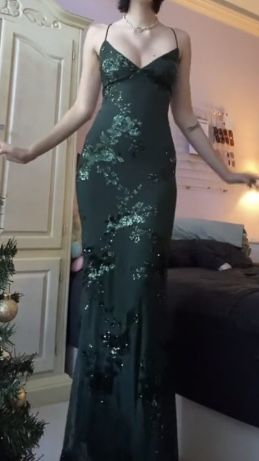 V Neck Green Prom Dresses Evening Gowns with Sequin Appliques fg3230