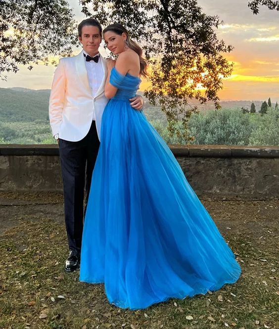 Off The Shoulder Blaues langes Ballkleid, Abendkleid fg3292