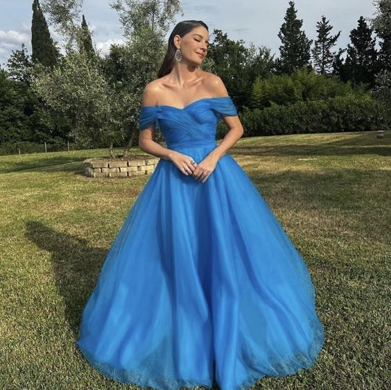 Off The Shoulder Blaues langes Ballkleid, Abendkleid fg3292
