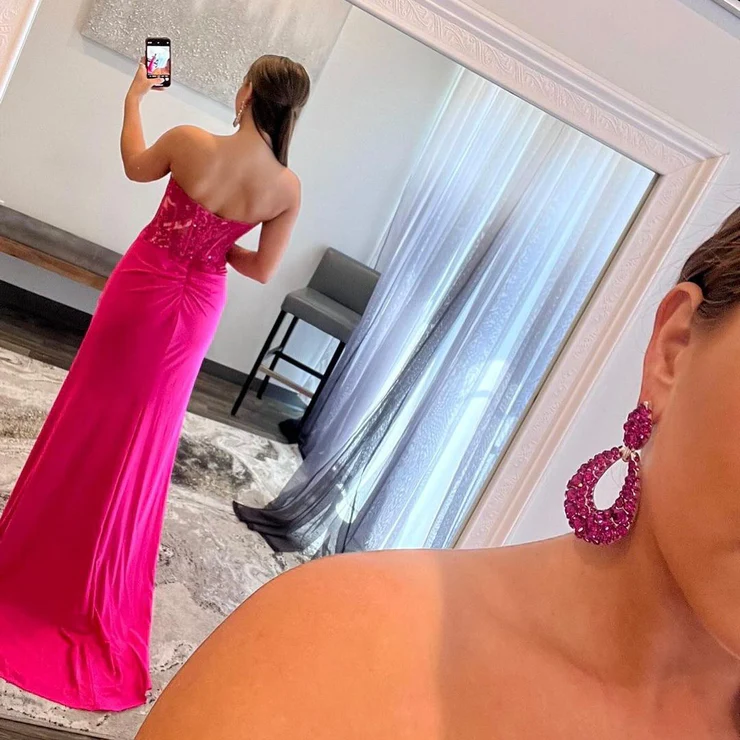 Charming Mermaid Sweetheart Hot Pink Long Prom Dresses with Appliques fg2349