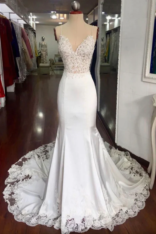 Robe de soirée sirène longue en dentelle blanche fg2224