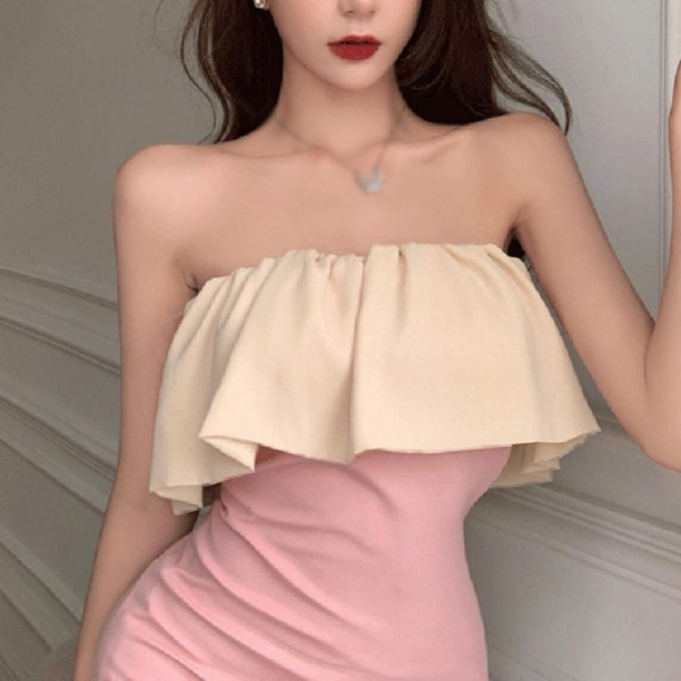Women Summer Off-Shoulder Sleeveless Ruffled Tight Short Tube Dress Homecoming Dress fg2746