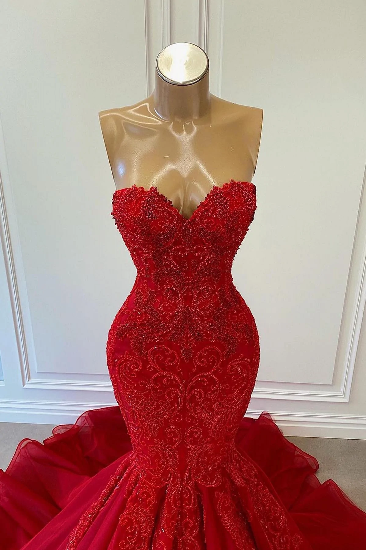 Exquisite Red Sequins Sweetheart Sleeveless Mermaid Prom Dresses fg2890