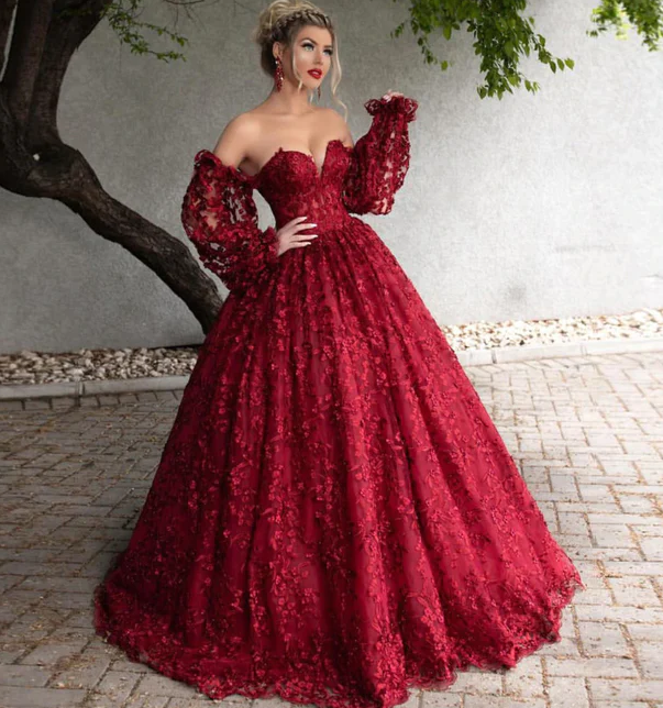 Elegant Lace Off Shoulder Ball Gowns Satin Dress For Wedding fg1654
