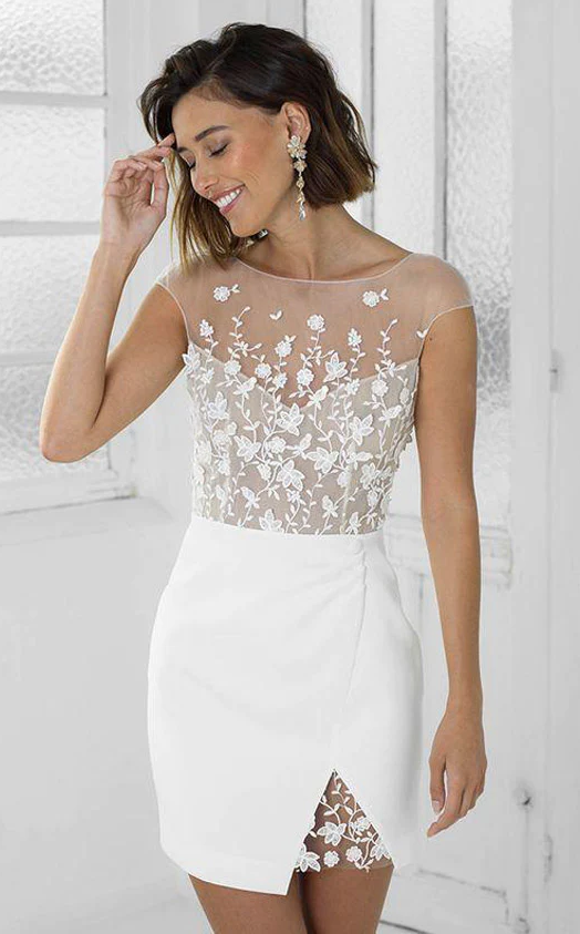 Robe fourreau courte blanche de soirée fg1699