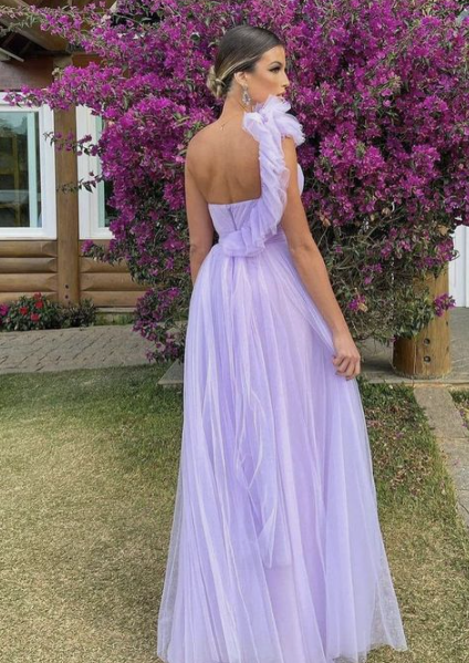 A-Linie lila langes Ballkleid, einzigartiges Ballkleid fg2147