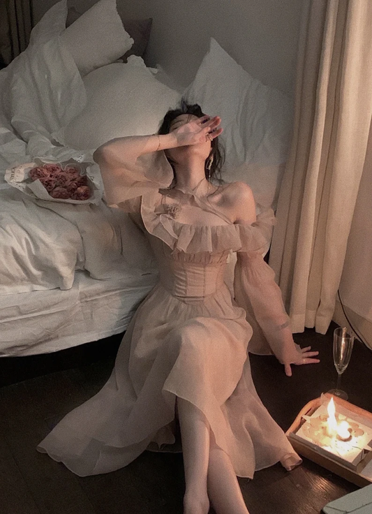 Robe asymétrique à volants, robe de fée en tulle à manches lanternes, robe de bal, style cottage, fg2987