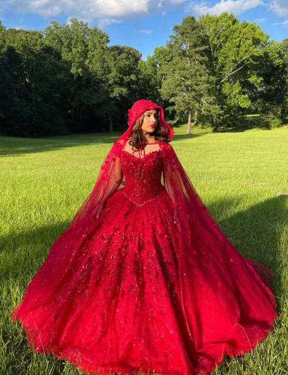 Red Prom Dress Ball Gown Quinceanera Dresses 3D Flowers Princess Corset Back Princess Prom Sweet 16 dress fg1214