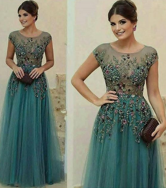 A-Line Scoop Floor Length Short Tulle Prom Dress/Evening Dress fg2691