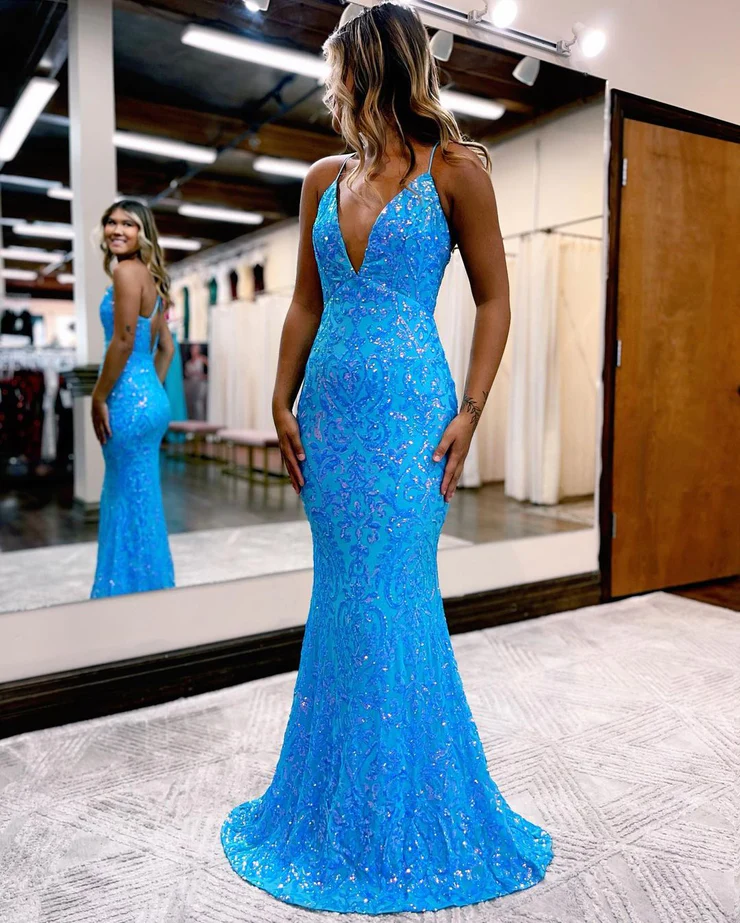 Blue lace mermaid dress cheap